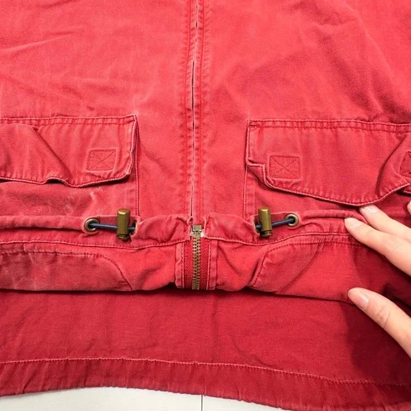 Tommy Hilfiger Red Canvas Zip Jacket Mens S Flag Logo Custom Embroidery - Picture 9 of 13